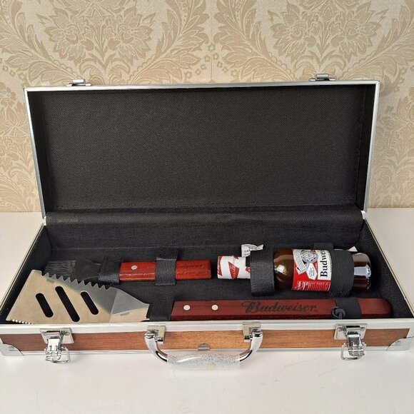 Budweiser Grill Kit In Aluminum Trimmed Case Spatula Basting Brush Logo - Picture 6 of 14